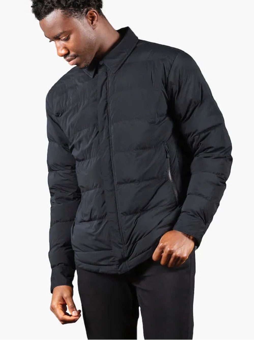 Tesla Men's Quilted Shirt Jacket Black Large L